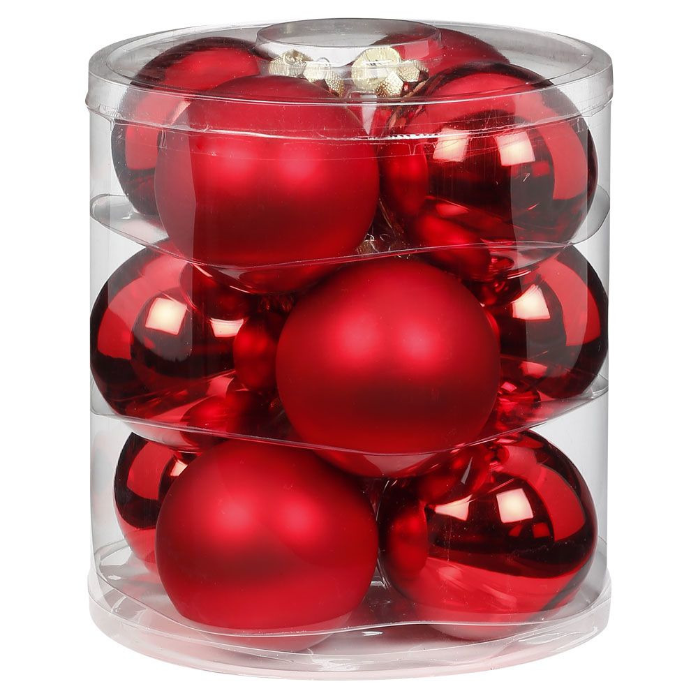 12x stuks glazen kerstballen rood 8 cm glans en mat