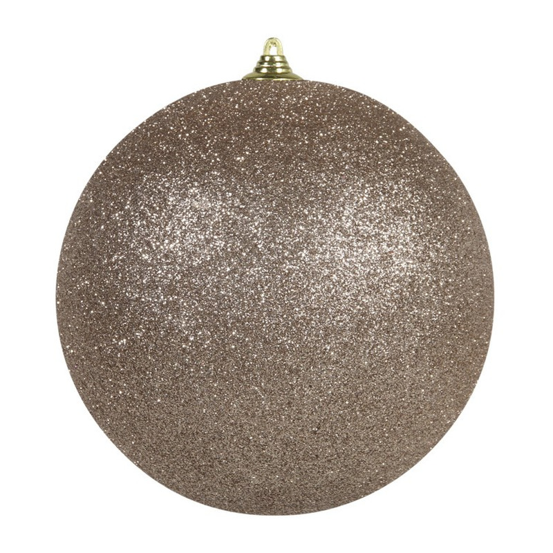 1x Champagne grote decoratie kerstballen met glitter kunststof 25 cm