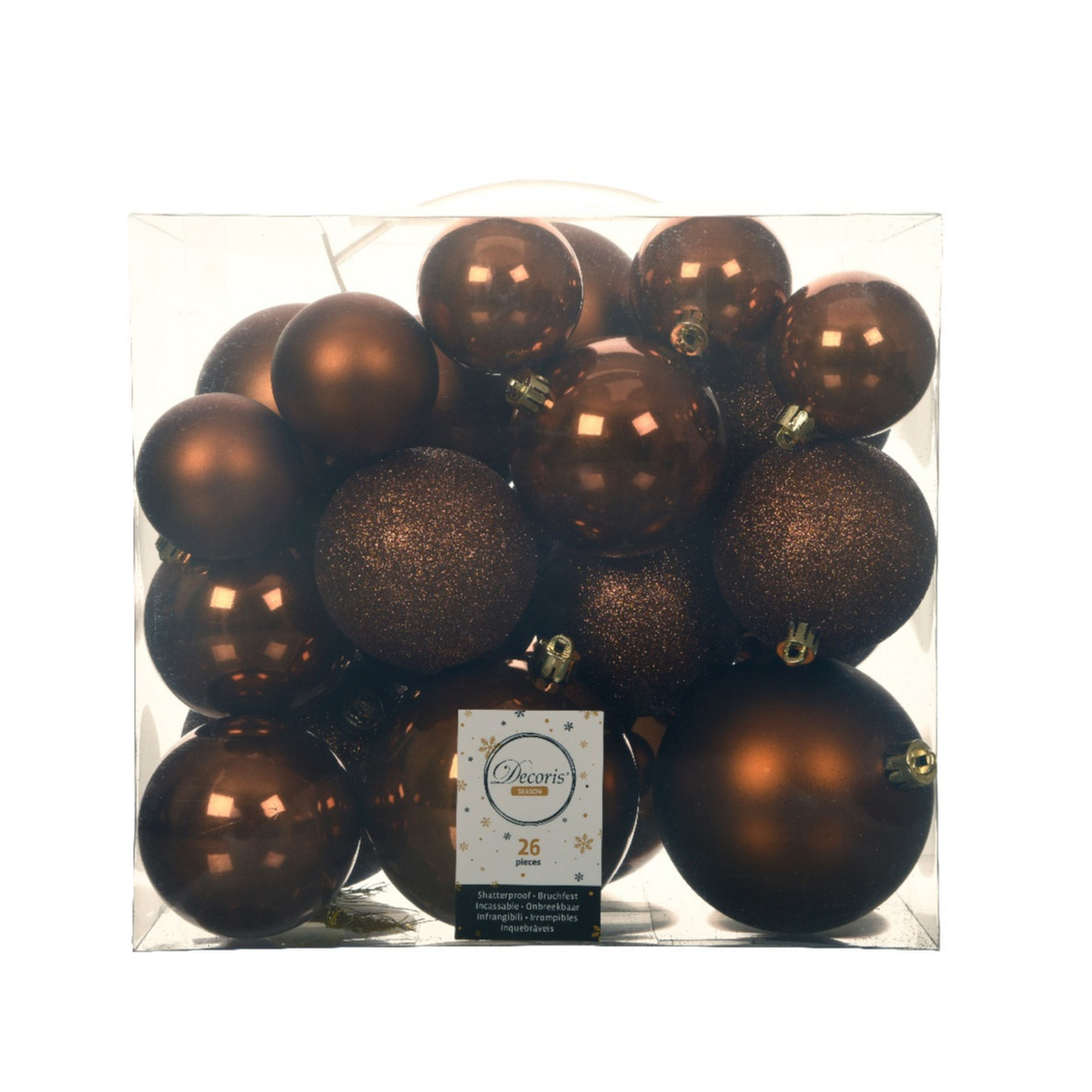 26x stuks kunststof kerstballen kaneel bruin 6-8-10 cm glans/mat/glitter