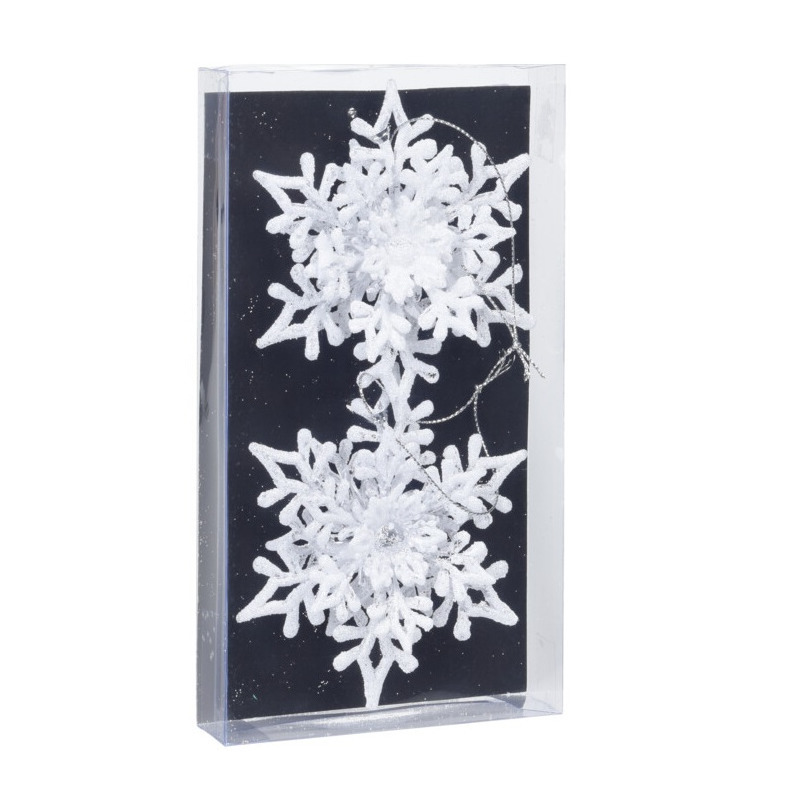2x stuks kerstboomversiering hangers sneeuwvlokken transparant-wit 11,5 cm