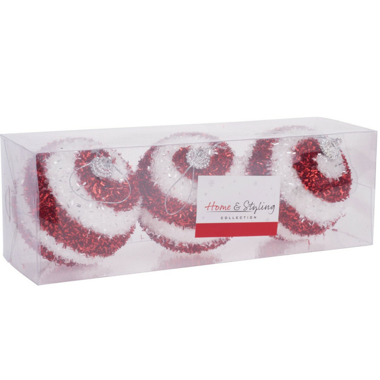 3x stuks gedecoreerde kerstballen rood/wit kunststof 8 cm