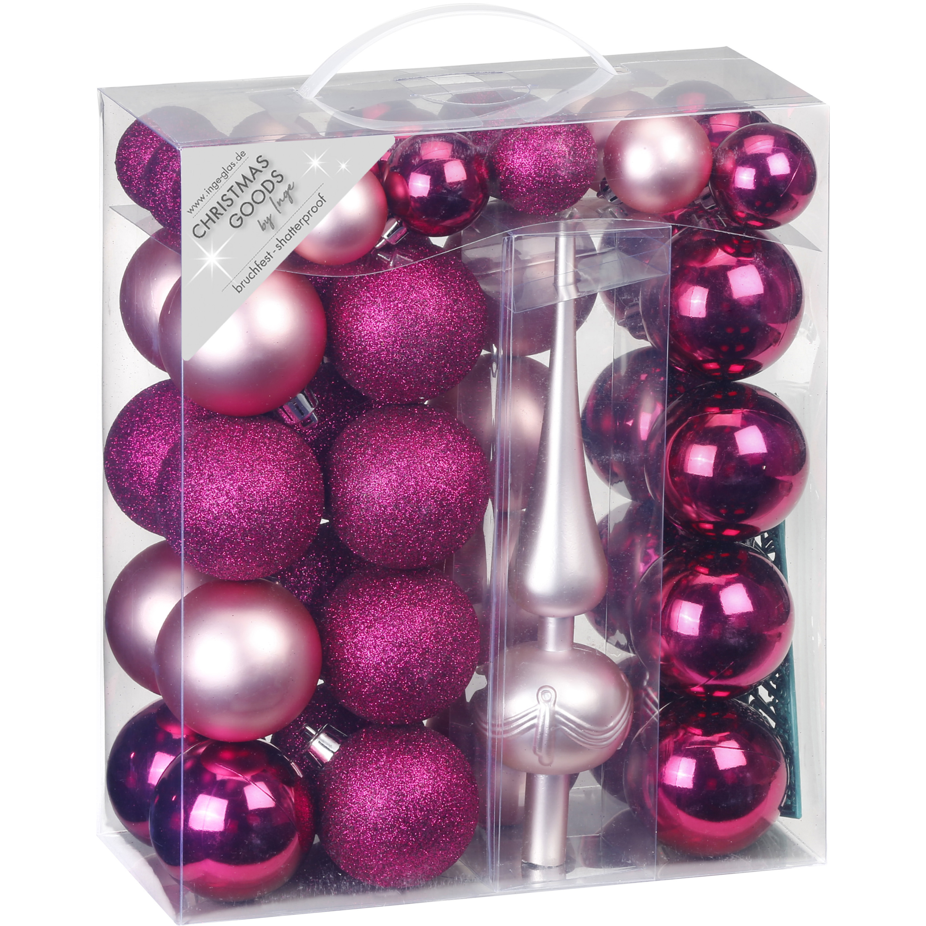 47x stuks kunststof kerstballen fuchsia roze en lichtroze 4-6 cm mat/glans met piek