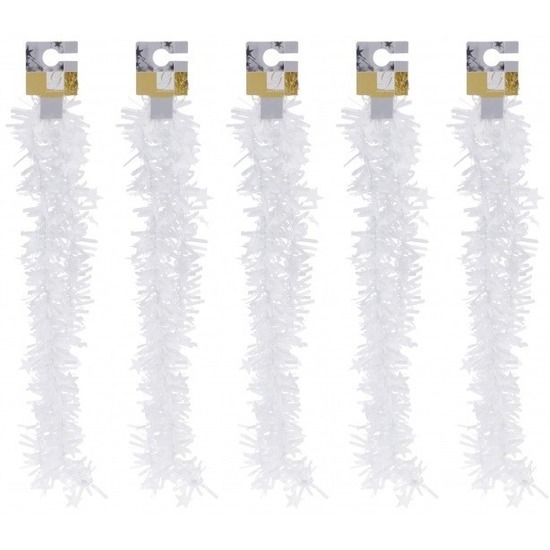 5x Witte kerstversiering folieslingers met sterretjes 180 cm