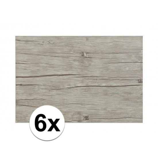 6x Placemats in lichtgrijs woodlook print 45 x 30 cm