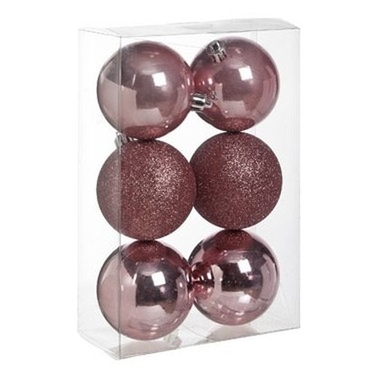 6x Roze kerstballen 8 cm kunststof mat-glans