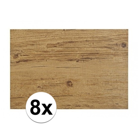 8x Placemats in donkerbruin woodlook print 45 x 30 cm