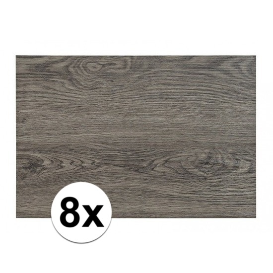 8x Placemats in donkergrijs woodlook print 45 x 30 cm