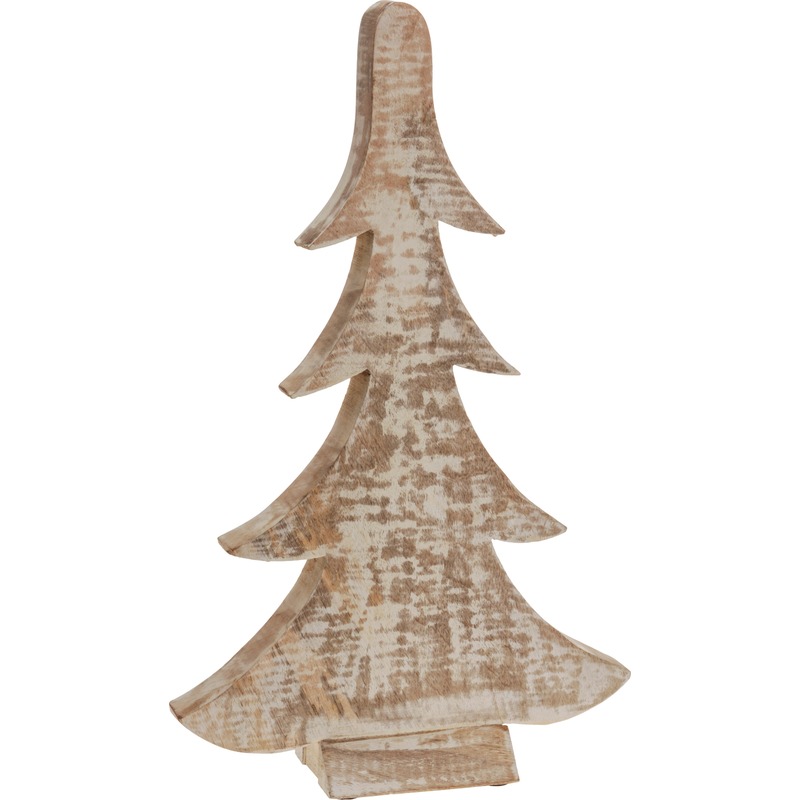 Bruin/witte houten kerstboom 42 cm
