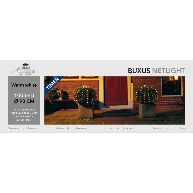 Buxus verlichting lichtnet met timer 100 lampjes warm wit 90 cm