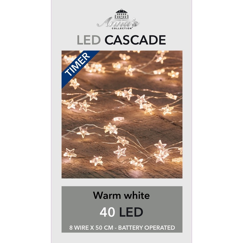 Cascade draadverlichting met timer 40 sterren lampjes warm wit 8x 50 cm