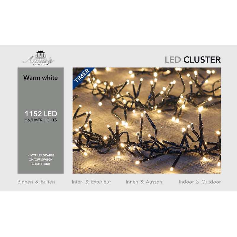 Clusterverlichting met timer en dimmer 1152 leds warm wit 7 meter