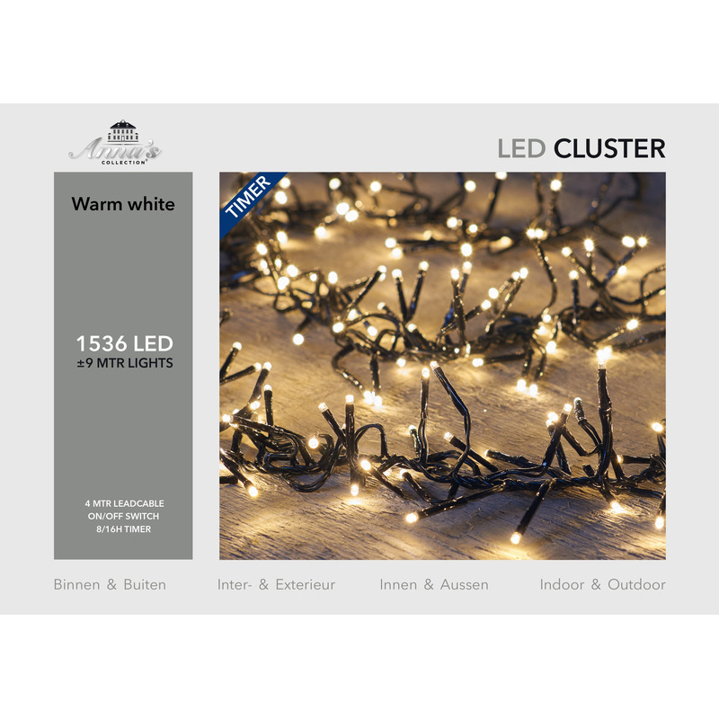 Clusterverlichting met timer en dimmer 1536 leds warm wit 9 m