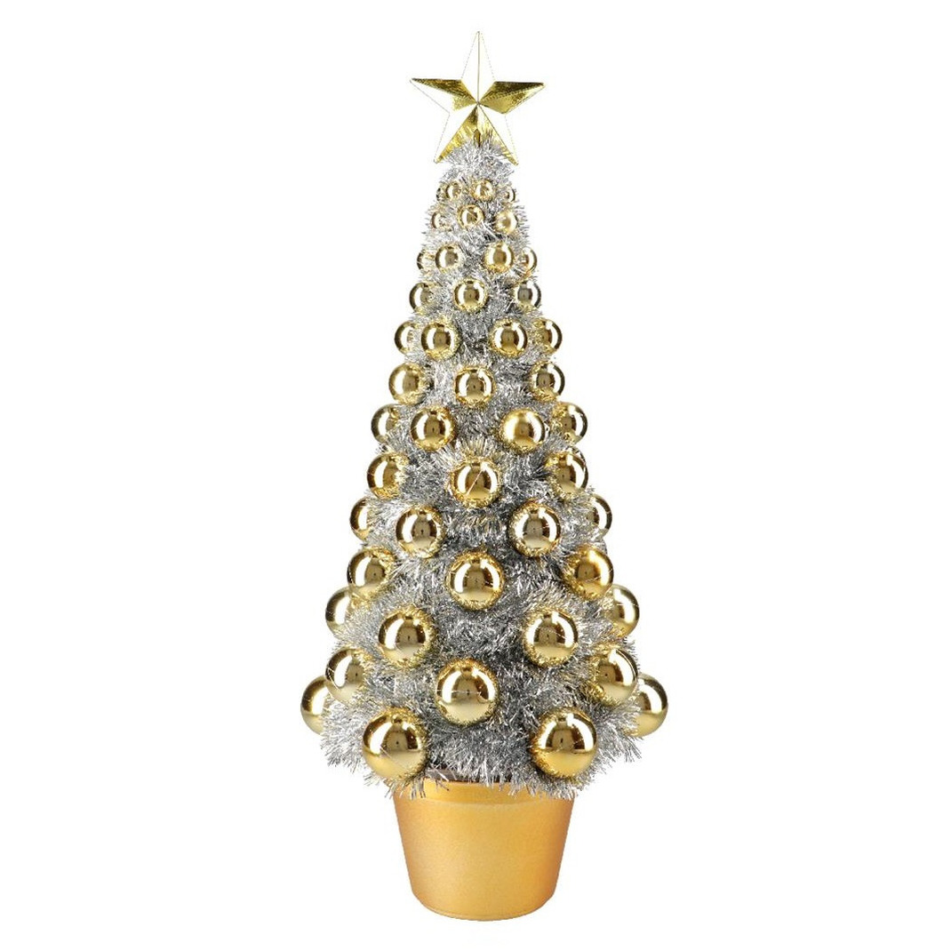 Complete mini kunst kerstboompje/kunstboompje zilver/goud met kerstballen 50 cm