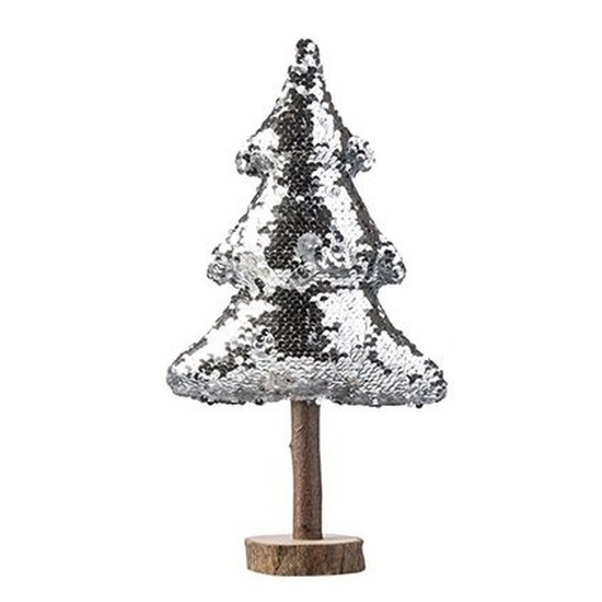 Decoratie houten pailletten kerstboom zilver 32 cm