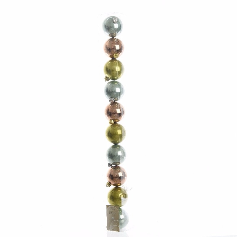 Decoris Kerstballen - 10 stuks - mix groen/brons - 6 cm