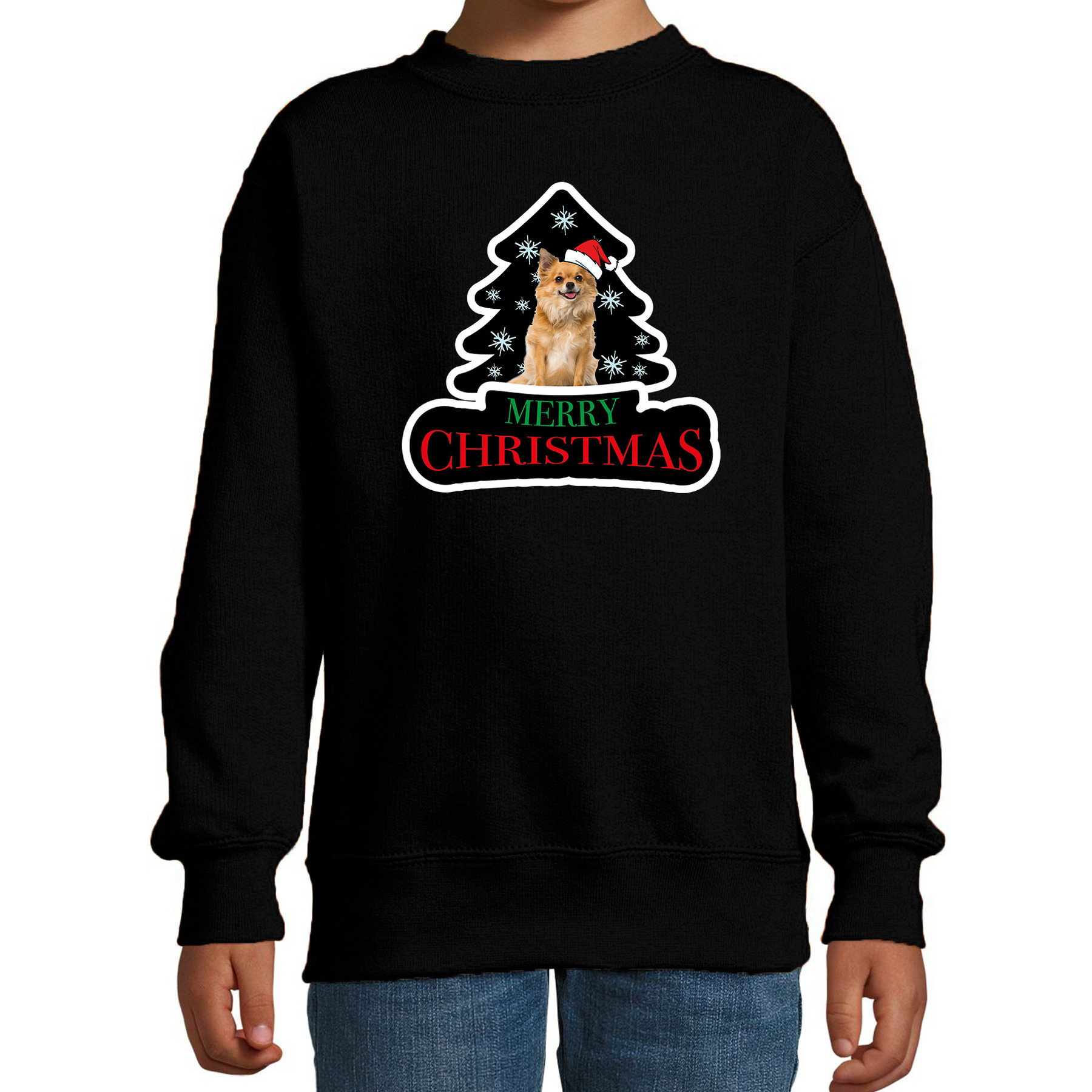 Dieren kersttrui chihuahua zwart kinderen - Foute honden kerstsweater