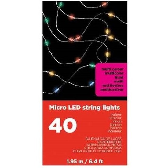 Draadverlichting zilverdraad 40 gekleurde lampjes - 195 cm