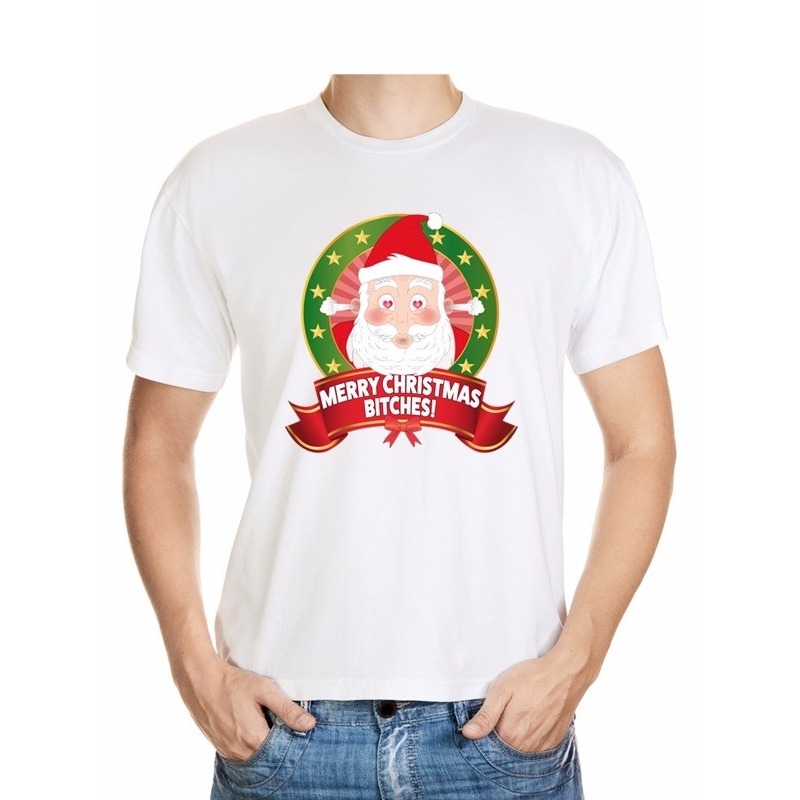 Foute Kerst t-shirt merry christmas bitches voor heren