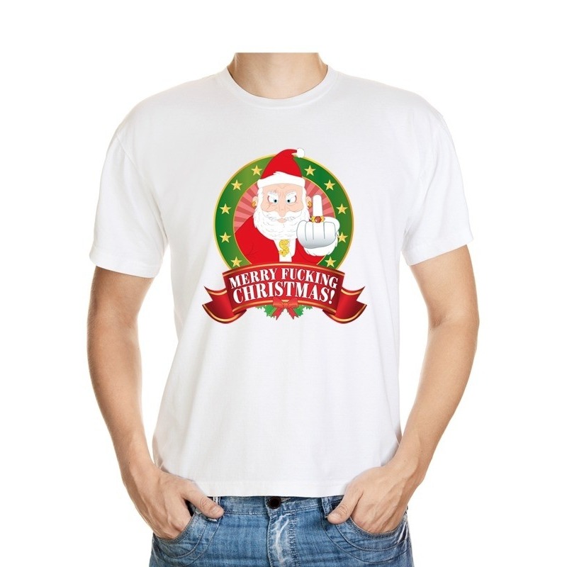 Foute Kerst t-shirt wit Merry Fucking Christmas voor heren