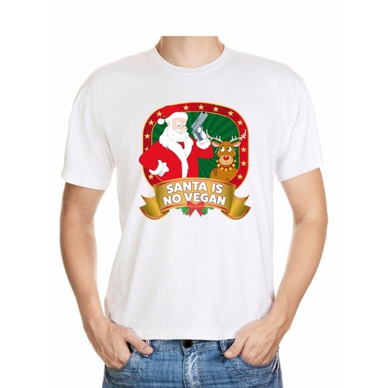 Foute Kerst t-shirt wit Santa is no vegan heren