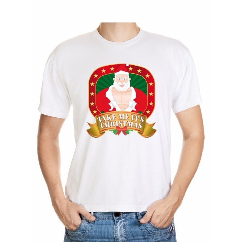 Foute Kerst t-shirt wit take me it's christmas