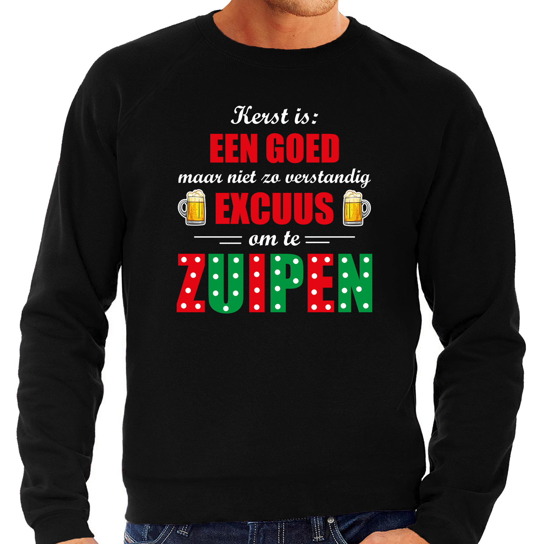 Grote maten Kerst goed excuus om te zuipen foute Kerst sweater - trui zwart voor heren
