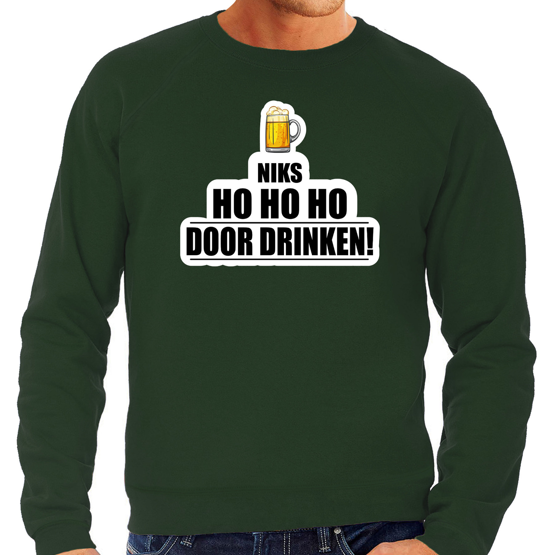Grote maten niks ho ho ho bier doordrinken foute Kerst sweater - trui groen voor heren