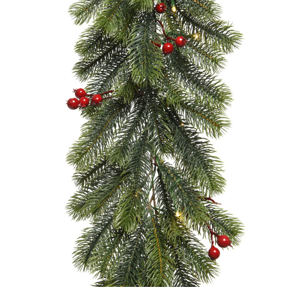 Kerst dennenslinger guirlande groen met verlichting en decoratie 30 x 180 cm