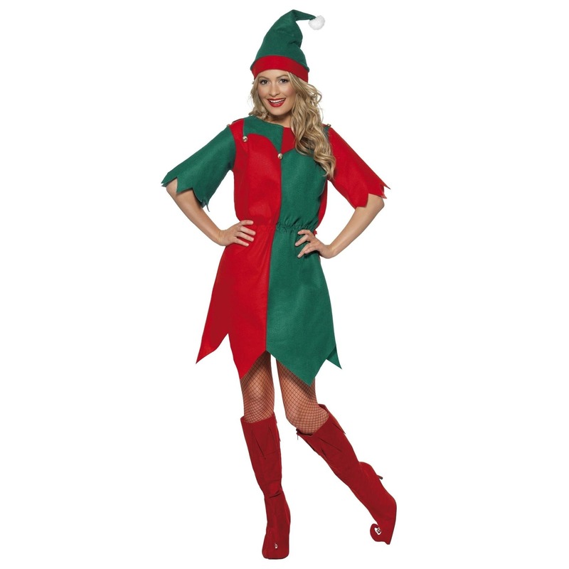Kerst elf kostuum rood/groen voor dames