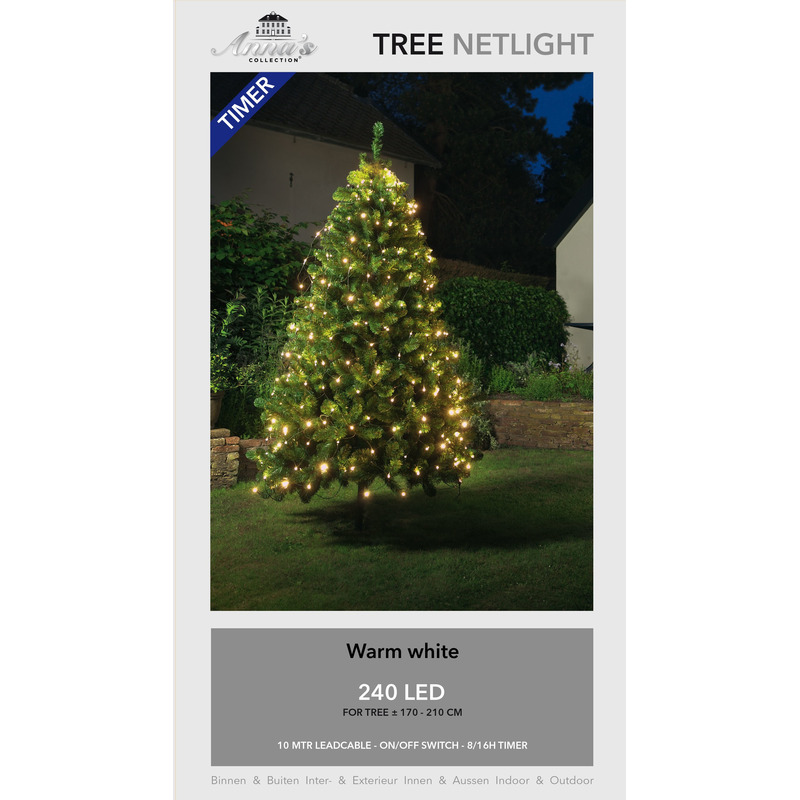 Kerstboom lichtnetten/netverlichting met timer 240 lampjes warm wit