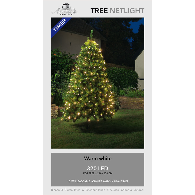 Kerstboom lichtnetten/netverlichting met timer 320 lampjes warm wit