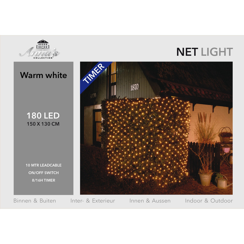 Kerstverlichting lichtnet met timer 180 lampjes warm wit 150 cm
