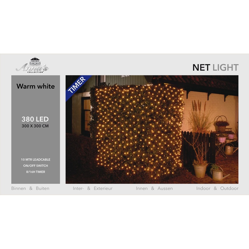 Kerstverlichting lichtnet met timer 384 lampjes warm wit 3 x 3 m