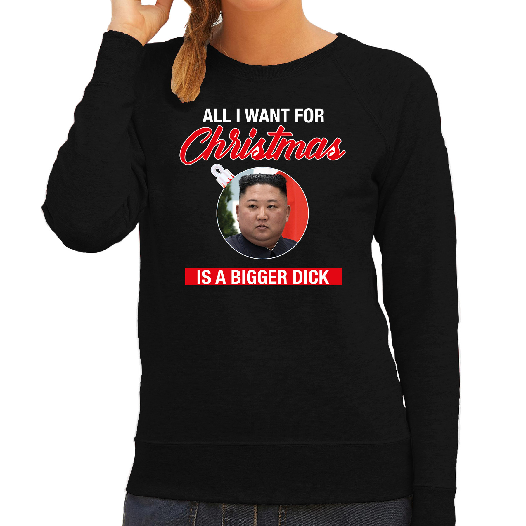 Kim Jong-Un All I want for Christmas foute Kerst sweater - trui zwart voor dames