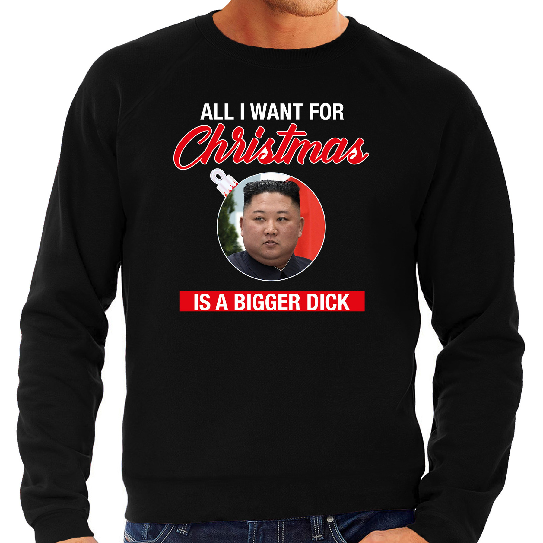 Kim Jong-un All I want for Christmas foute Kerst sweater - trui zwart voor heren