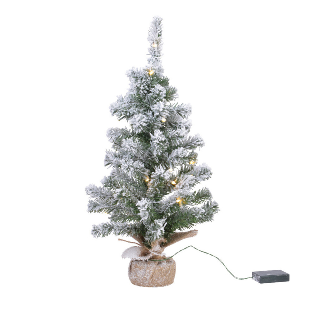 Kunstboom/kunst kerstboom met sneeuw en licht 60 cm