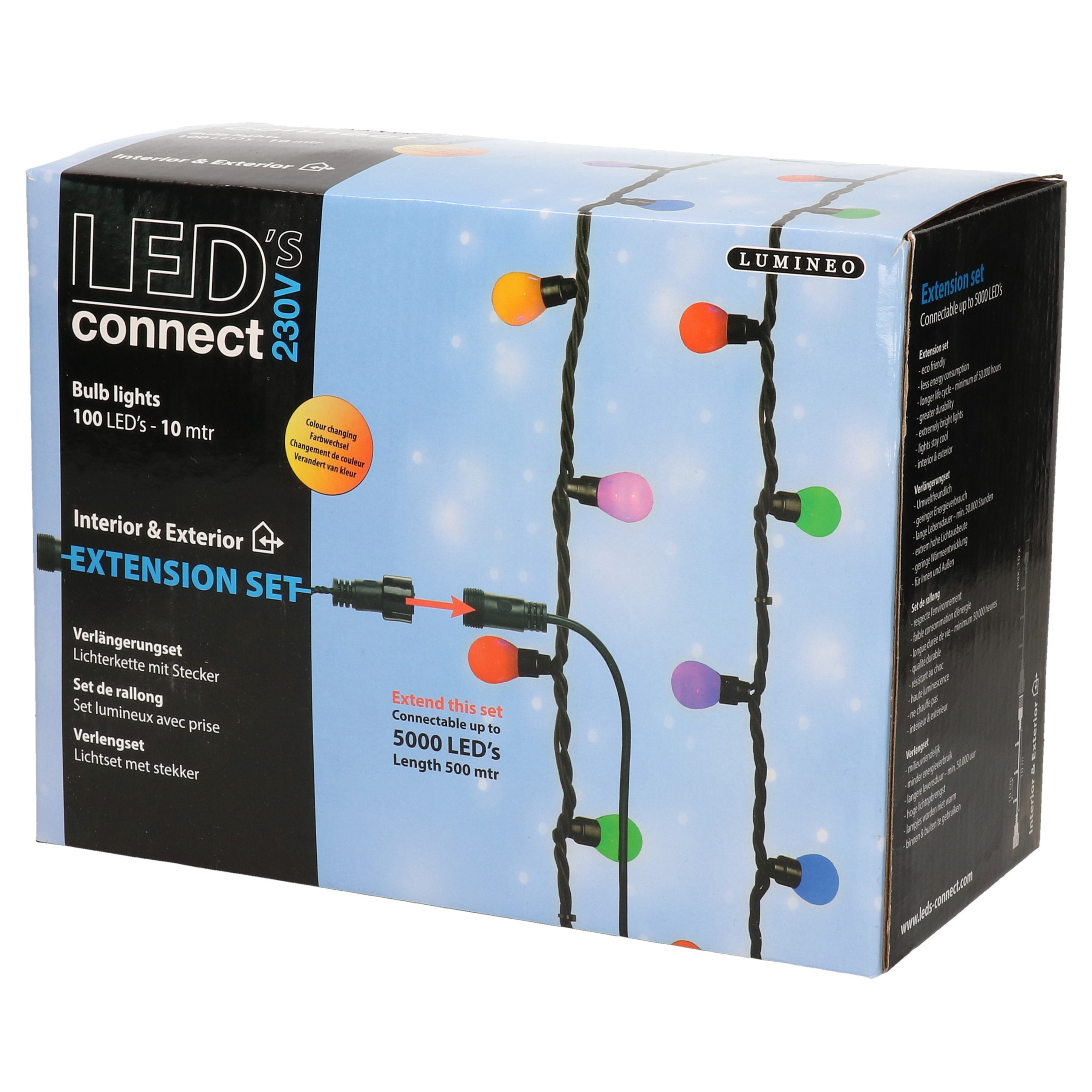 LED connect kerstverlichting verleng set gekleurd 100 lampjes