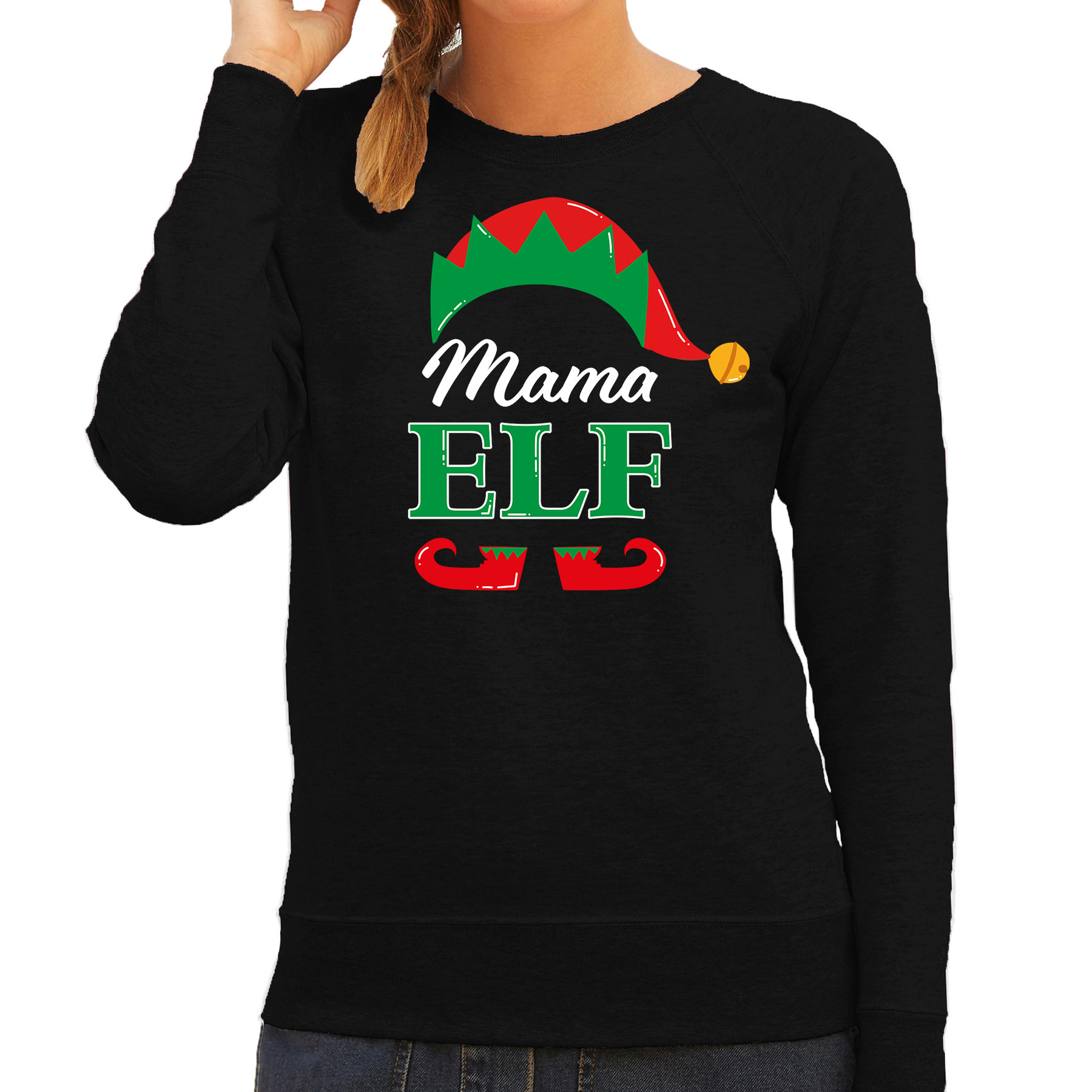 Mama elf foute Kerstsweater - Kersttrui zwart voor dames