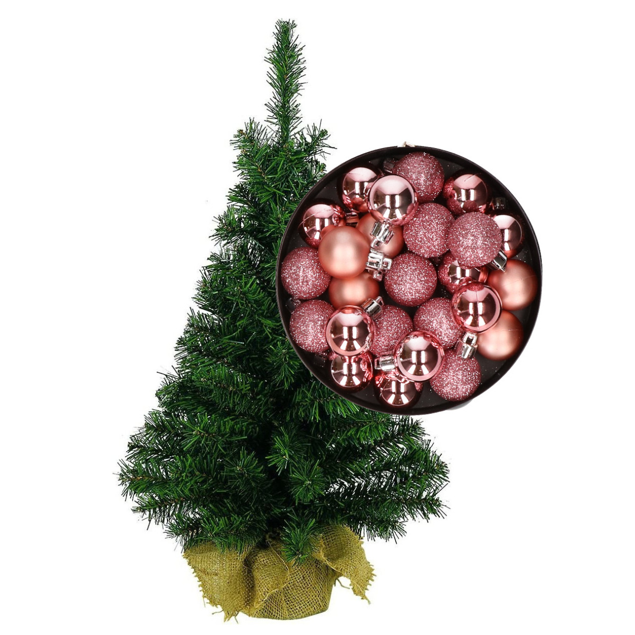 Mini kerstboom/kunst kerstboom H45 cm inclusief kerstballen roze