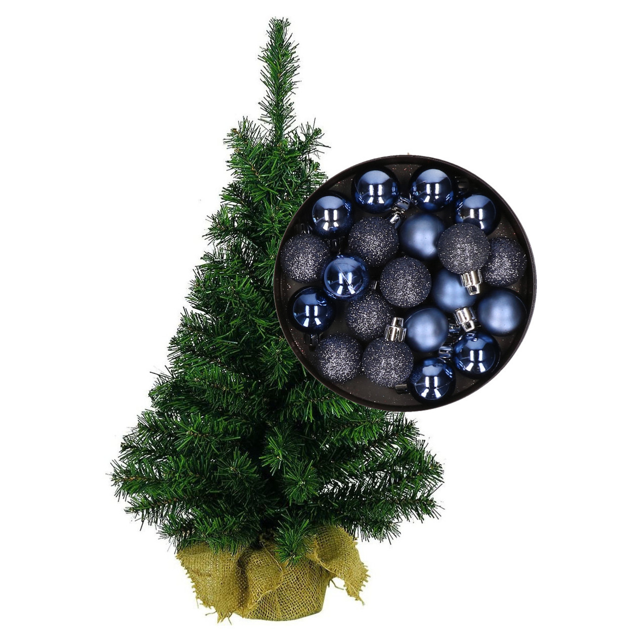 Mini kerstboom/kunst kerstboom H75 cm inclusief kerstballen donkerblauw