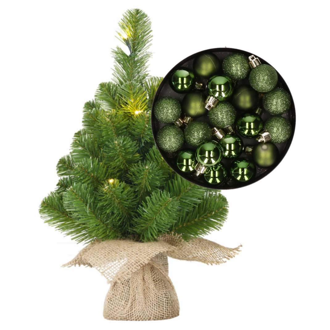 Mini kerstboom/kunstboom met verlichting 45 cm en inclusief kerstballen groen