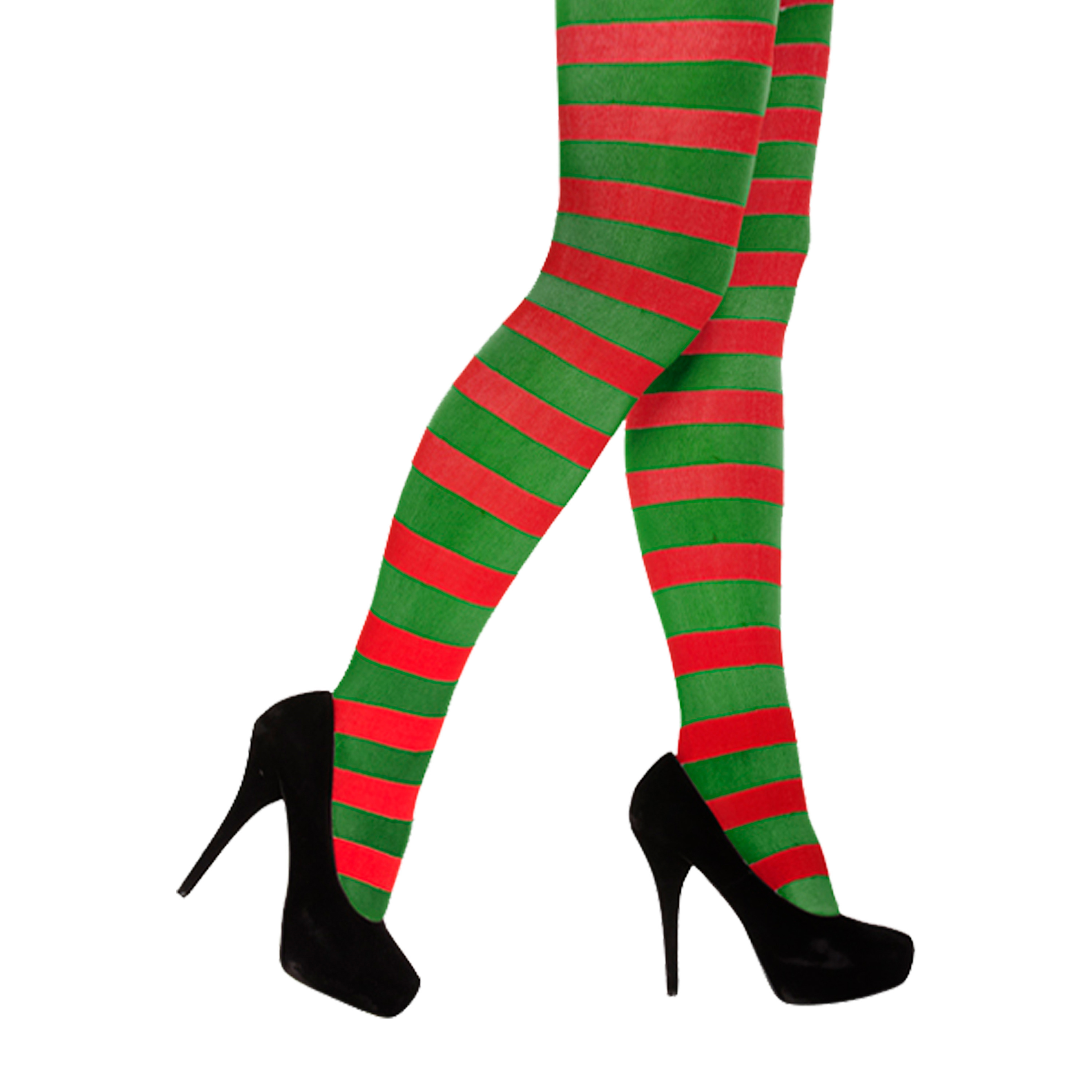 Panty/maillot - rood met groen gestreept - voor dames - M/L