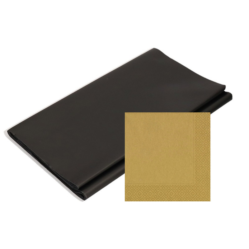 Papieren tafelkleed/tafellaken zwart inclusief gouden servetten