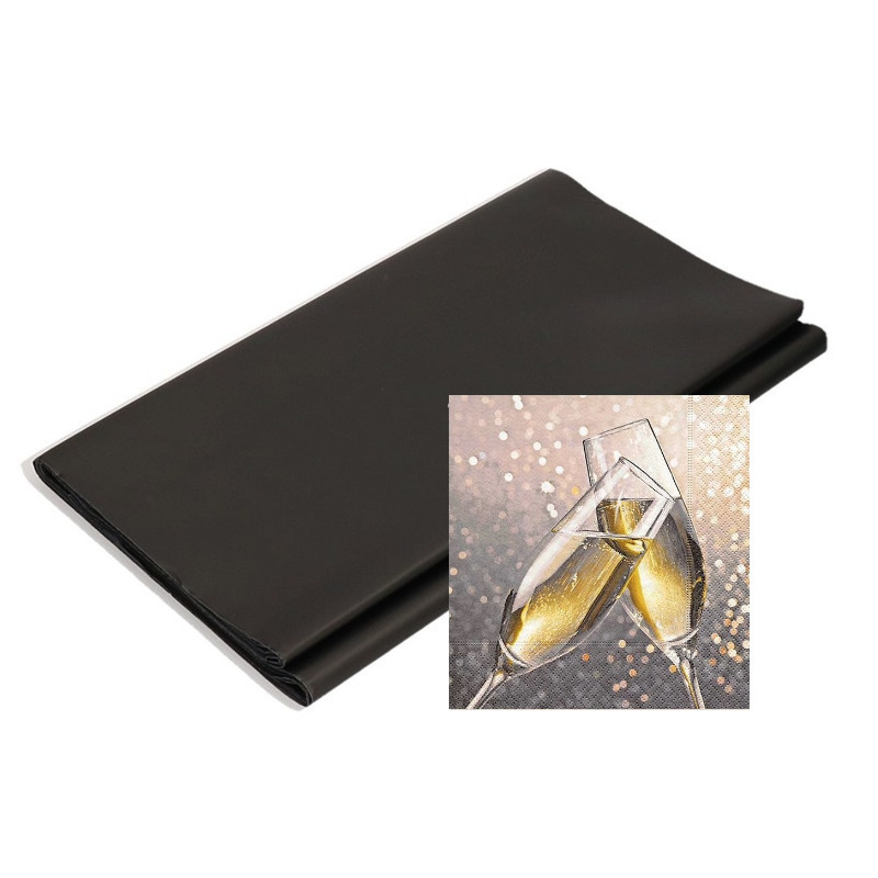 Papieren tafelkleed/tafellaken zwart inclusief oud en nieuw/nieuwjaar servetten
