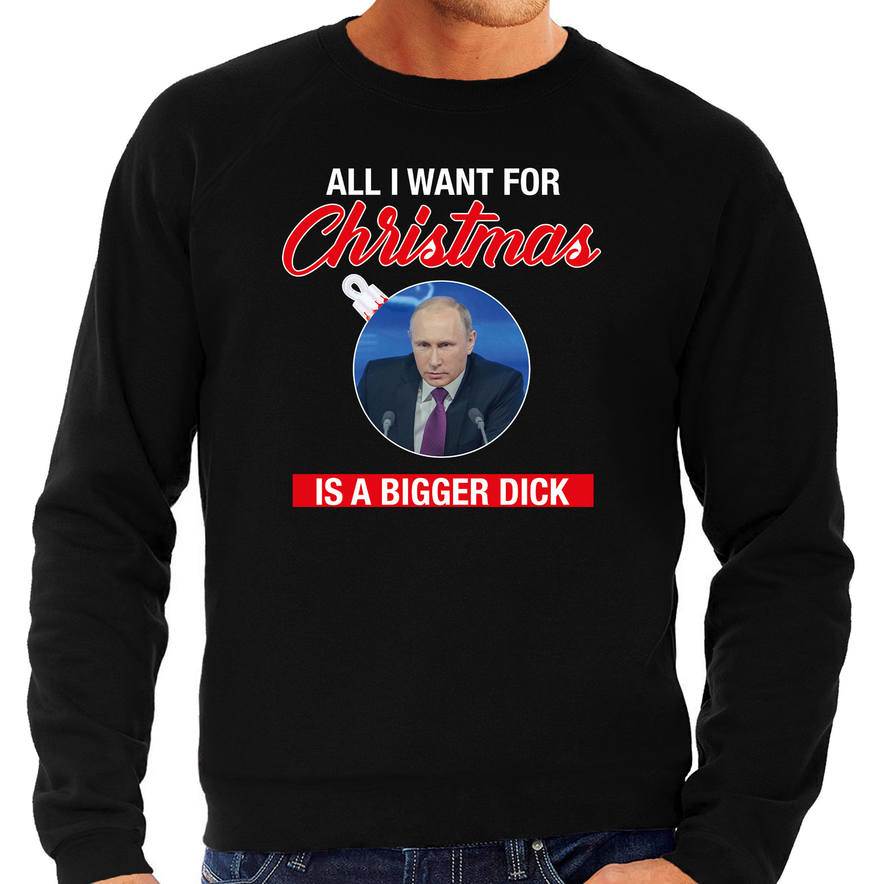 Putin All I want for Christmas foute Kerst sweater - trui zwart voor heren