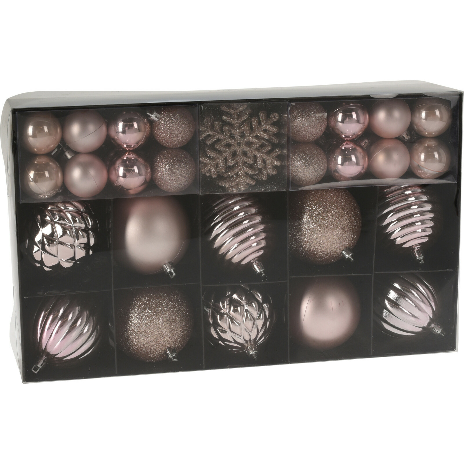 Set van 50x stuks kunststof kerstballen en sneeuwvlok kersthangers roze
