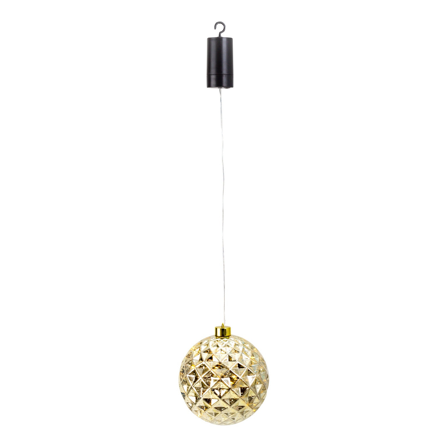 Verlichte kerstbal kunststof goud aan draad D15 cm led lampjes warm wit
