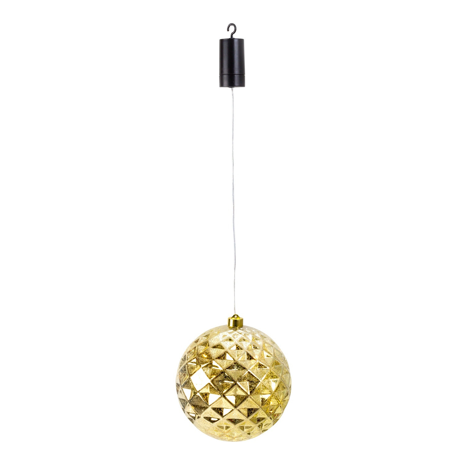 Verlichte kerstbal kunststof goud aan draad D20 cm led lampjes warm wit