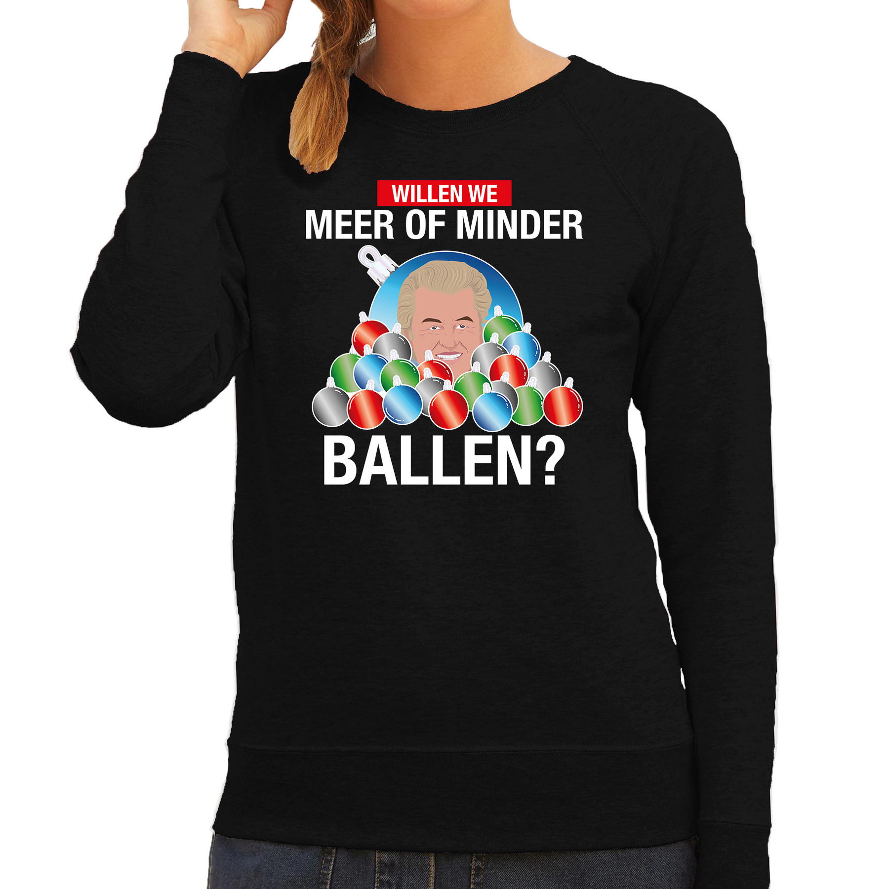 Wilders Meer of minder ballen foute Kerst sweater - trui zwart voor dames