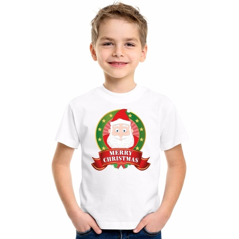 Wit Kerst t-shirt voor kinderen met Kerstman print